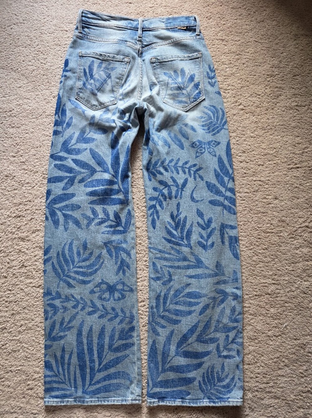 MOTHER SUPERIOR The Lasso Sneak Jean in Pressed Leaves Wash Sz 26 Wide Leg